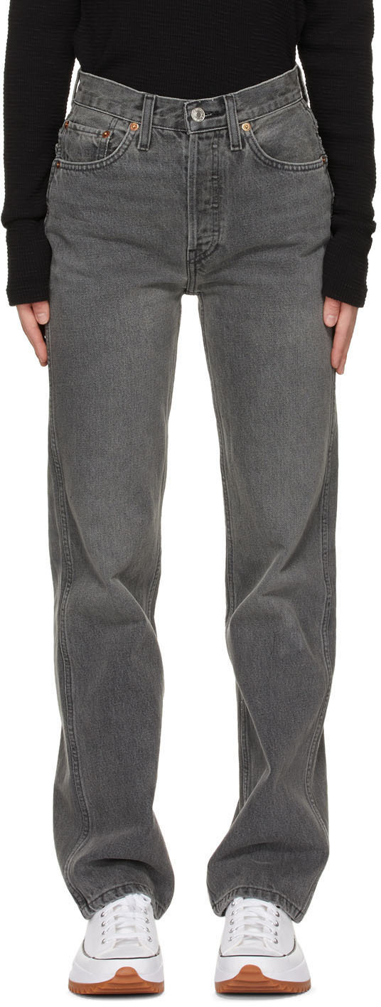high rise gray jeans