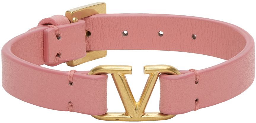 Valentino Garavani Pink Leather Vlogo Bracelet In W10 Flamingo Pink
