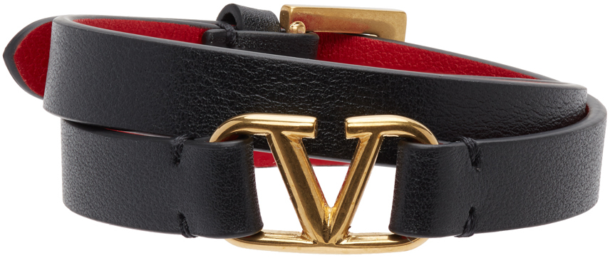 Valentino Garavani Black & Red Valentino Garavani VLogo Double Strap Bracelet