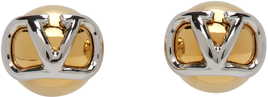 Valentino Garavani Gold Bicolor Vlogo Earrings In Y44 Gold/palladiu