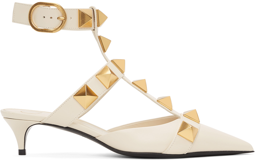 VALENTINO WHITE MEDIUM ROMAN STUD HEELS