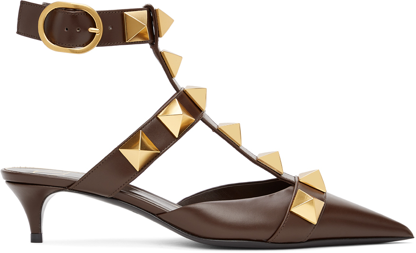 Valentino Garavani Brown Medium Roman Stud Heels In Kg8 Fondant