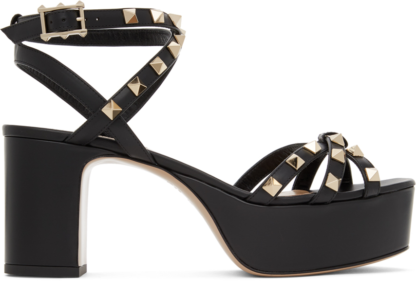 Valentino Garavani: Black Valentino Garavani Rockstud Platform Sandals ...