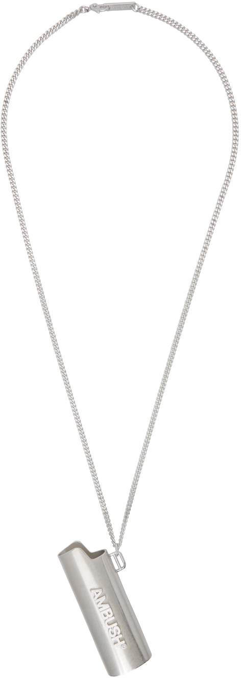 AMBUSH: Silver Large Logo Lighter Case Necklace | SSENSE