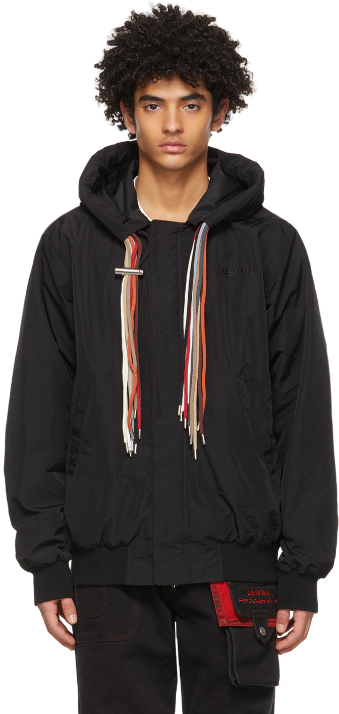 AMBUSH: Black Multicord Hooded Jacket | SSENSE