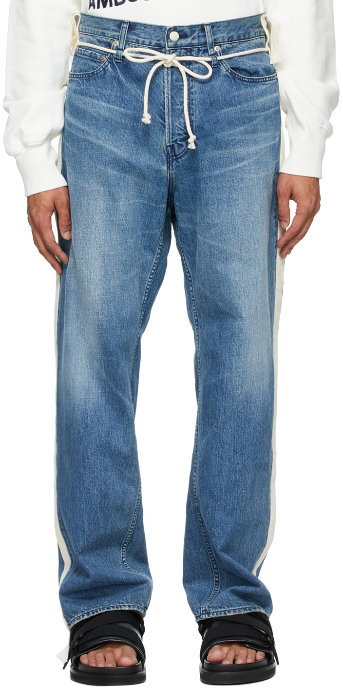 AMBUSH: Blue Drawstring Side-Taped Jeans | SSENSE