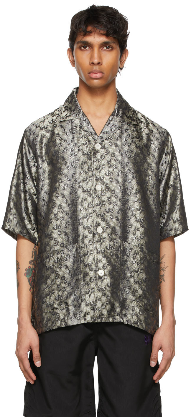 NEEDLES: Grey Leopard Jacquard Cabana Short Sleeve Shirt | SSENSE