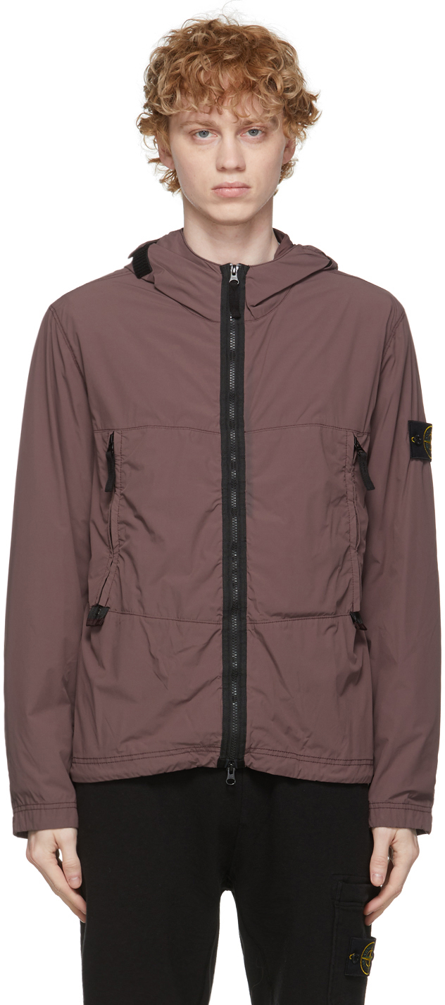 Stone Island: Burgundy Nylon-TC Skin Touch Jacket | SSENSE UK