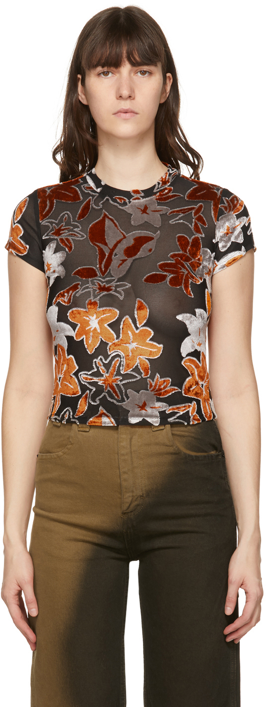 Eckhaus Latta: Orange & Black Burnout Velvet Shrunk T-Shirt | SSENSE