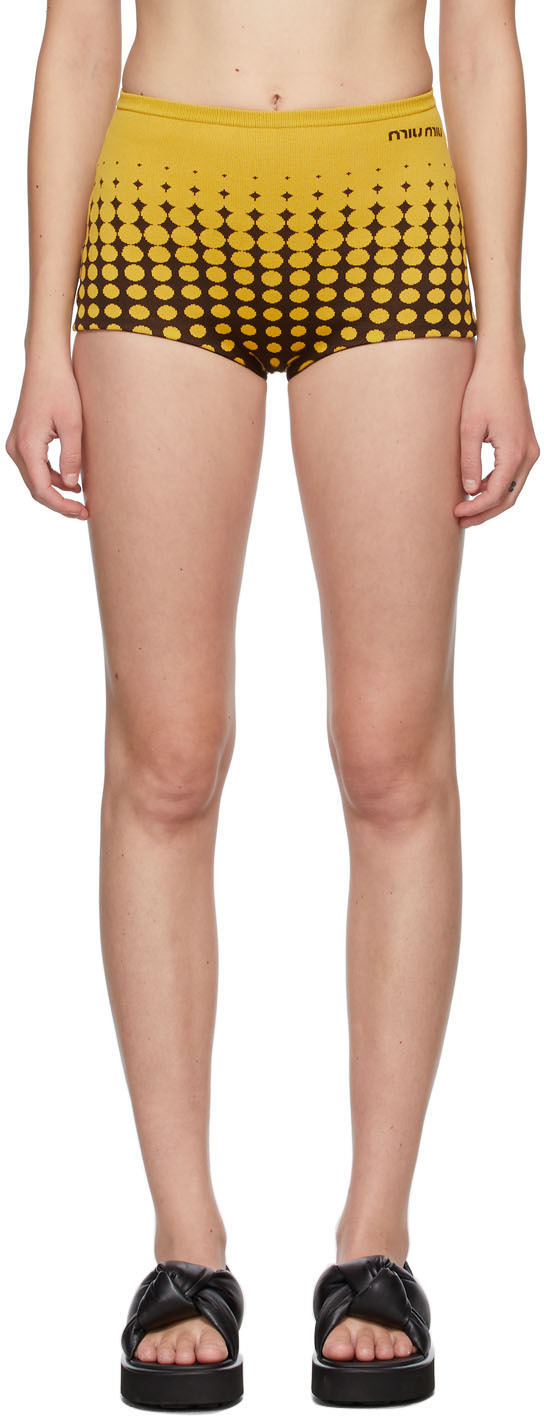 Miu Miu Brown & Yellow Dots Culotte Shorts