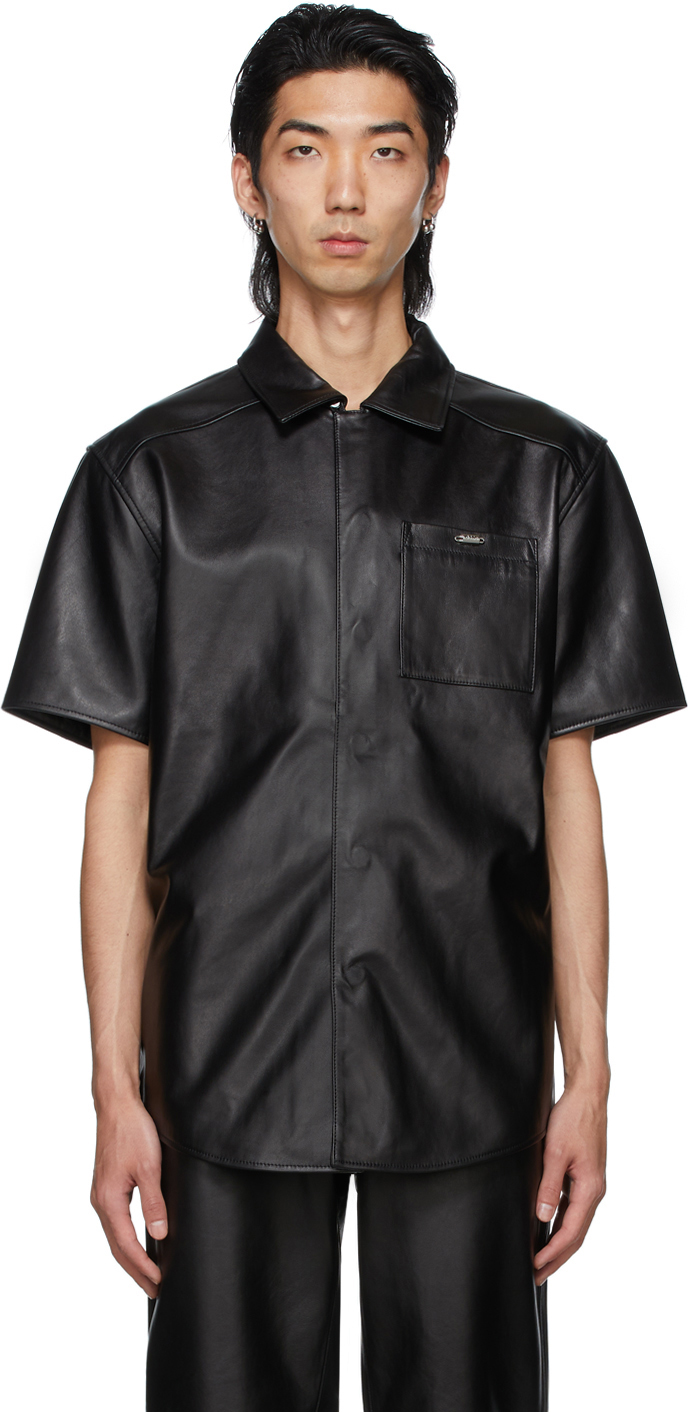 032c: Black Leather Short Sleeve Shirt | SSENSE Canada
