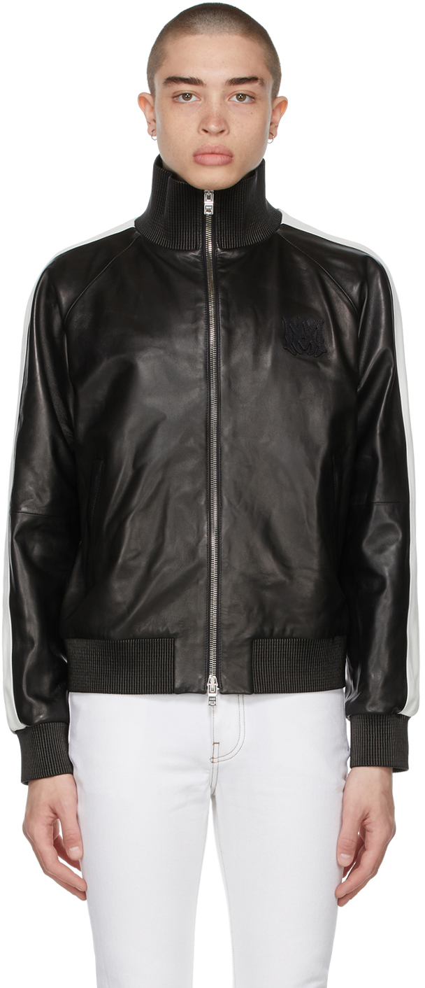 AMIRI Black Leather M.A. Zip Track Jacket