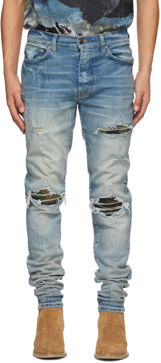 AMIRI: Blue MX1 Camo Jeans | SSENSE Canada