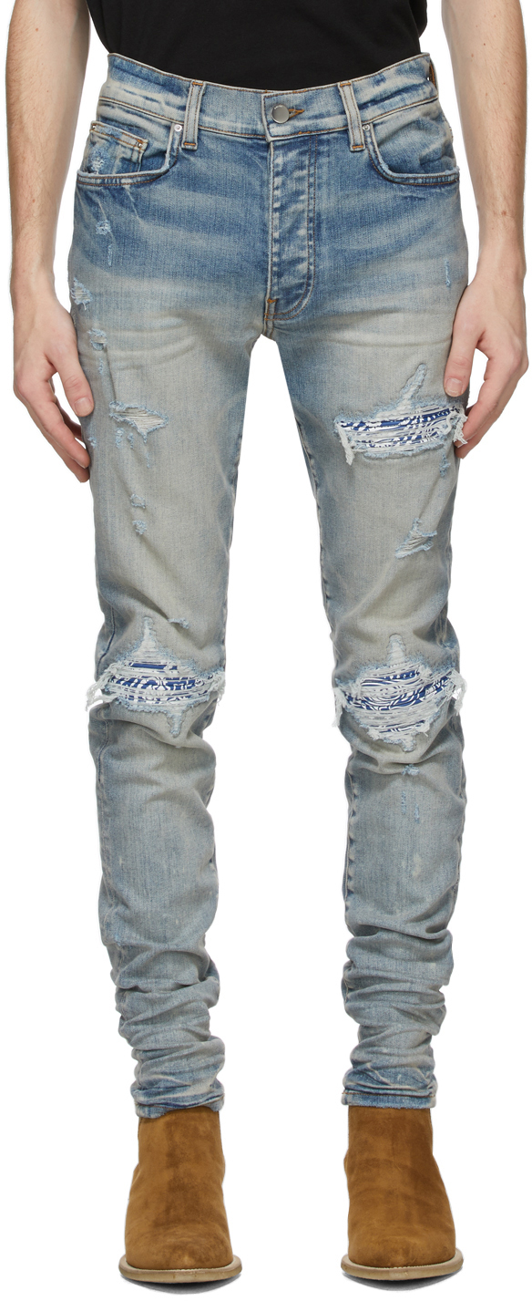 AMIRI: Indigo Bandana Thrash Jeans | SSENSE