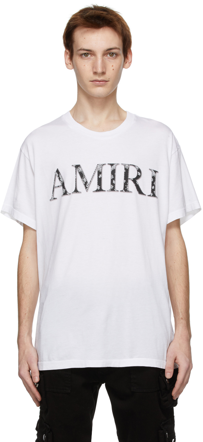 AMIRI: White Bandana Logo T-Shirt | SSENSE UK