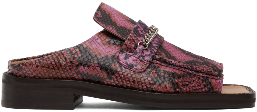 Martine Rose: Pink Snake Open Toe Loafers | SSENSE