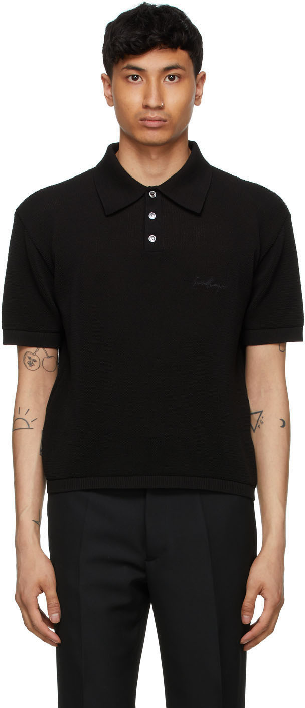 second layer black knit polo