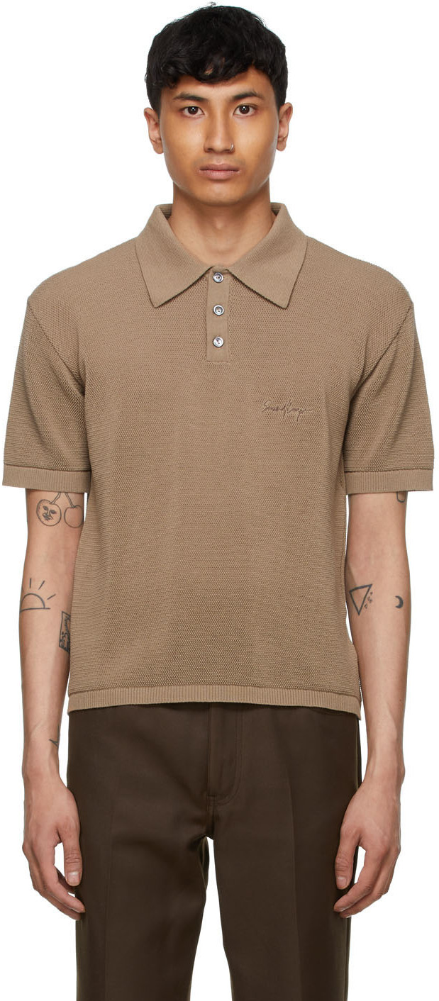 Second / Layer Tan Knit Polo In Caramel | ModeSens