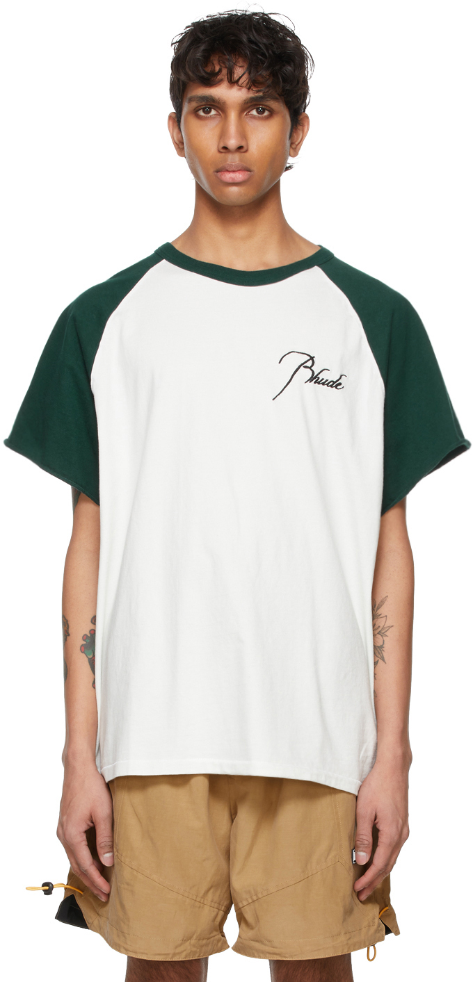 White & Green Raglan Logo T-Shirt by Rhude on Sale