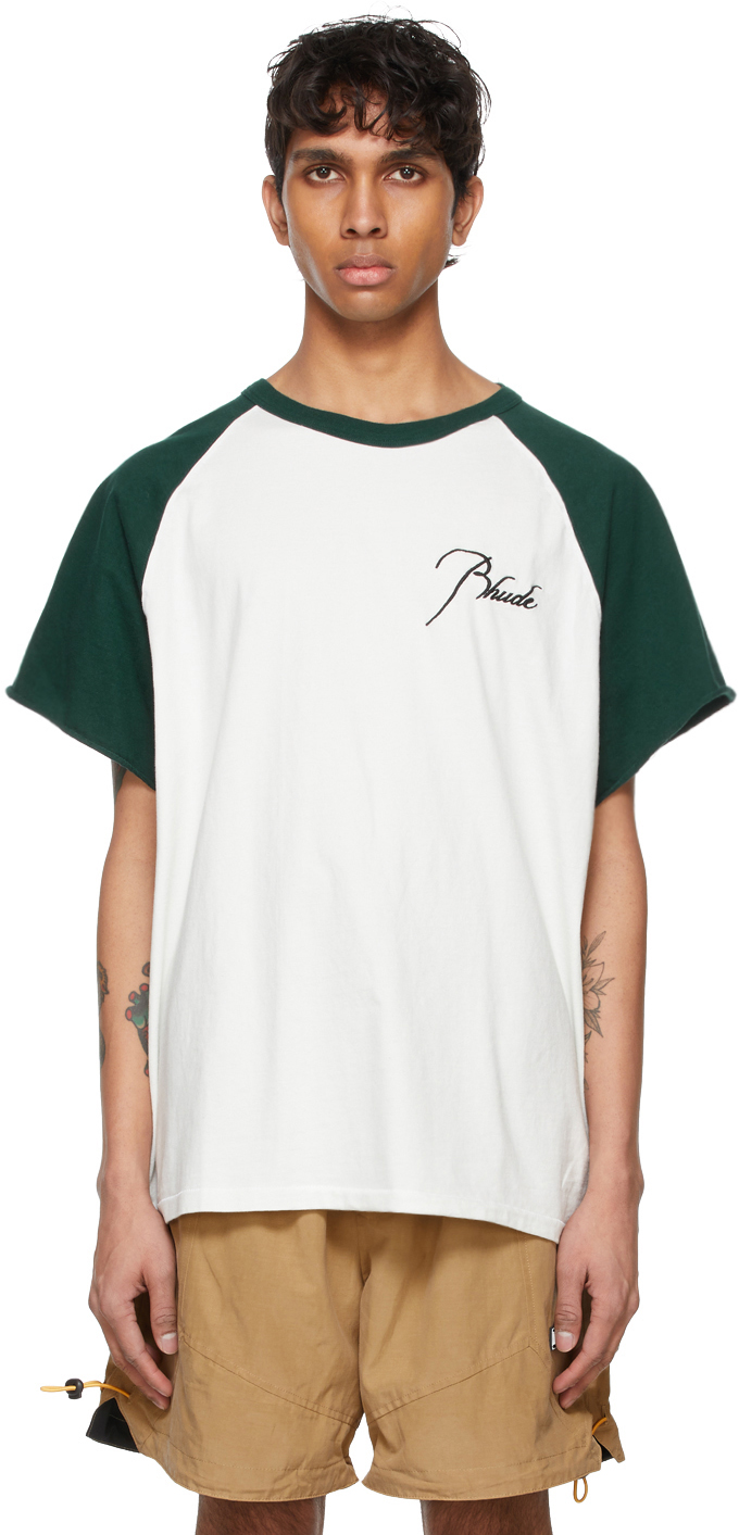 Rhude White & Green Raglan Logo T-Shirt