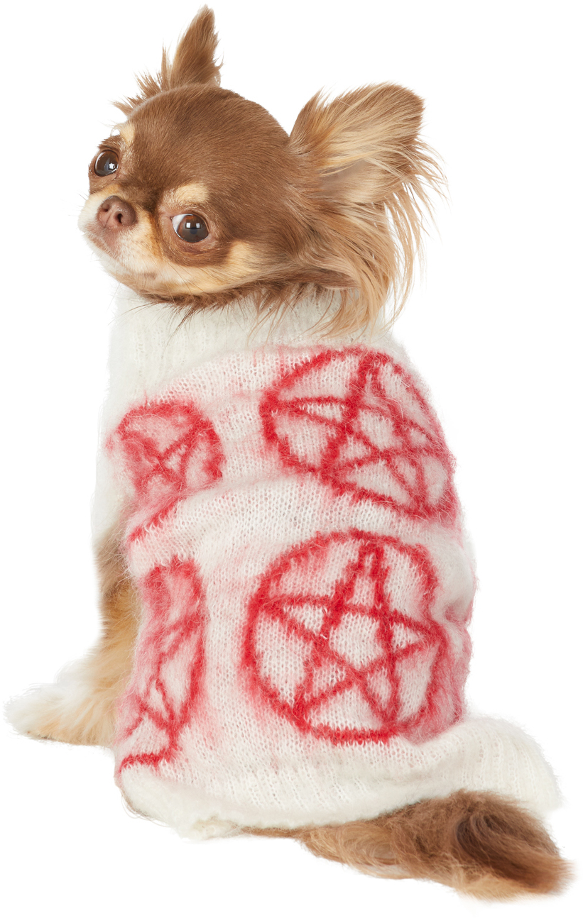 ホワイト & レッド インタルシア Pentagram ドッグ セーター