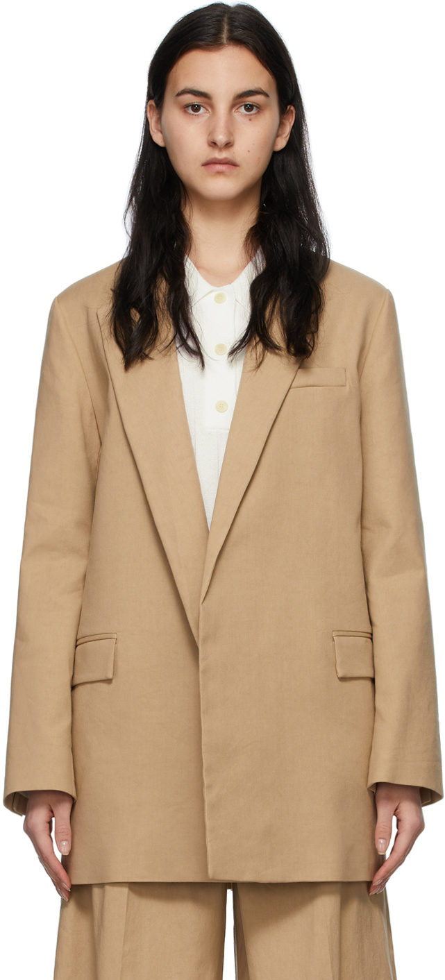 Joseph: Beige Stretch Linen Oversized Julia Blazer | SSENSE