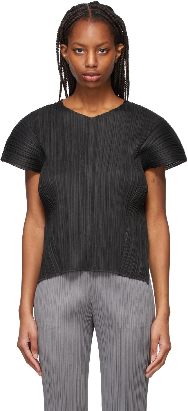 Pleats Please Issey Miyake: Black Mellow Pleats T-Shirt | SSENSE