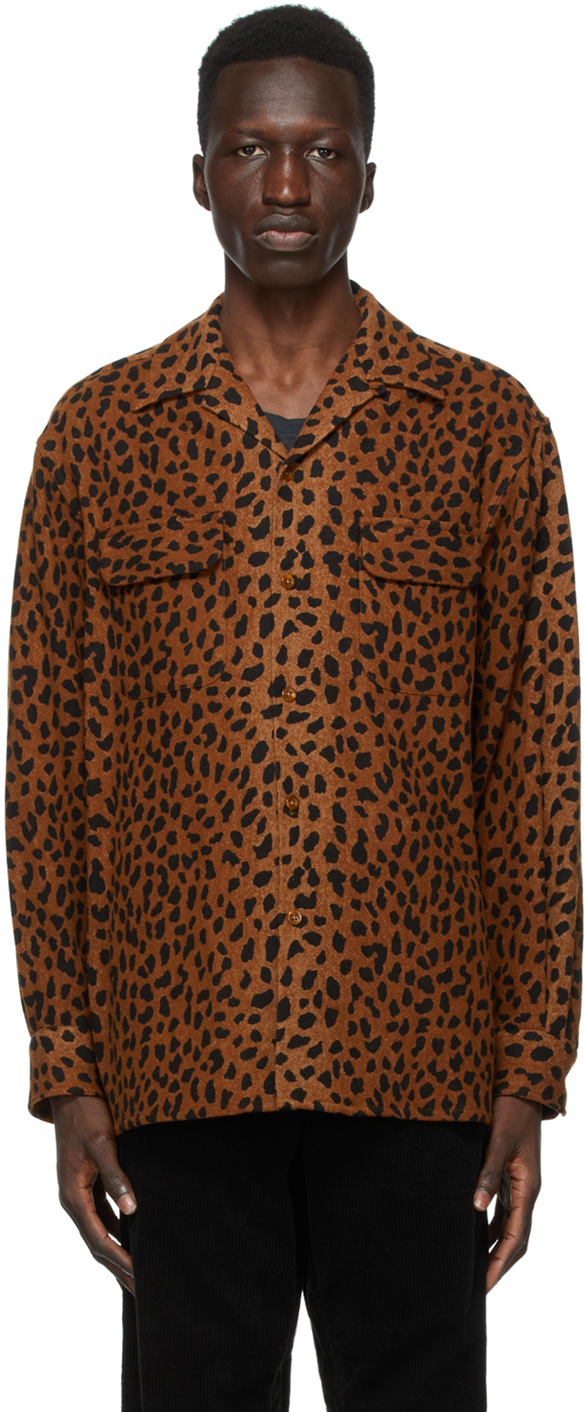 WACKO MARIA: Brown & Black Leopard Open Collar Shirt | SSENSE