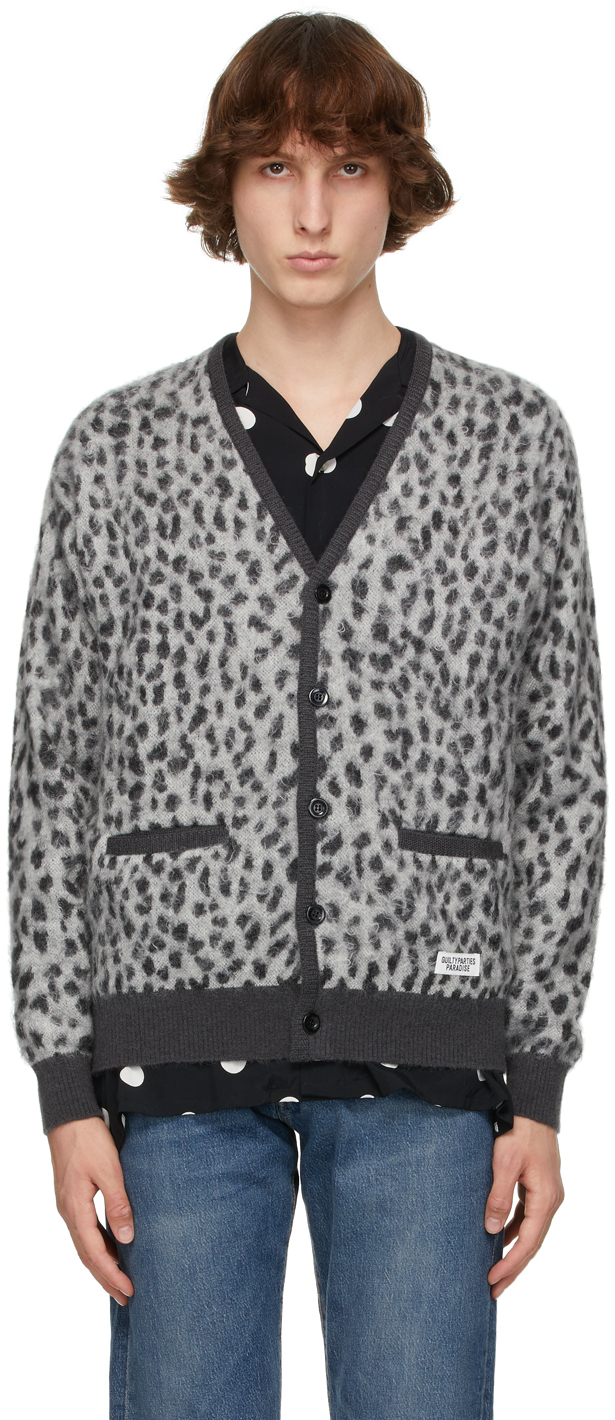 WACKO MARIA: White & Grey Leopard Jacquard 'Guilty Parties