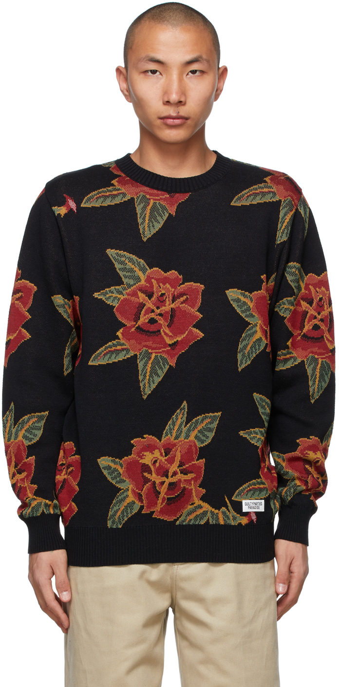 WACKO MARIA Black Jacquard Flower Sweater 211948M201011