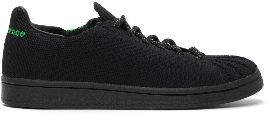 Adidas Originals By Pharrell Williams Black Primeknit Superstar Sneakers In Core Black / Core Bl