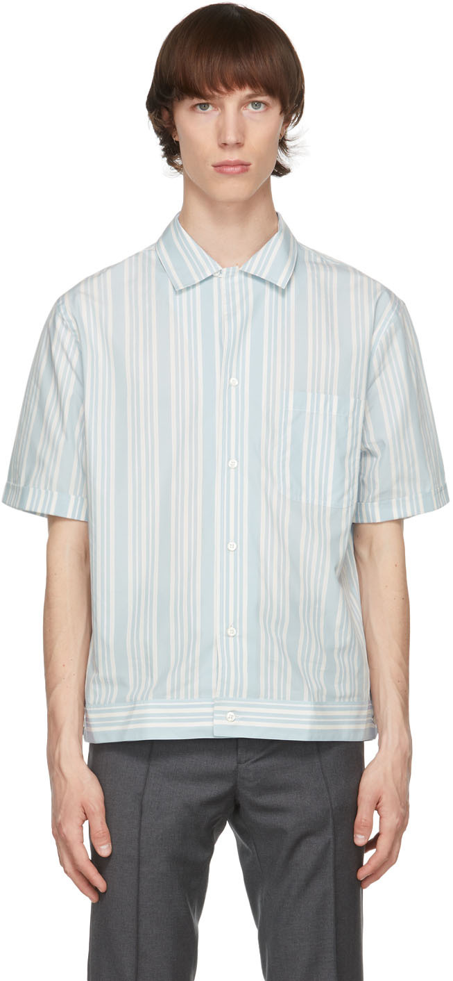 Brioni: Blue & White Striped Shirt | SSENSE