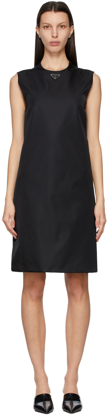 Prada: Black Re-Nylon Gabardine Sleeveless Dress | SSENSE Canada