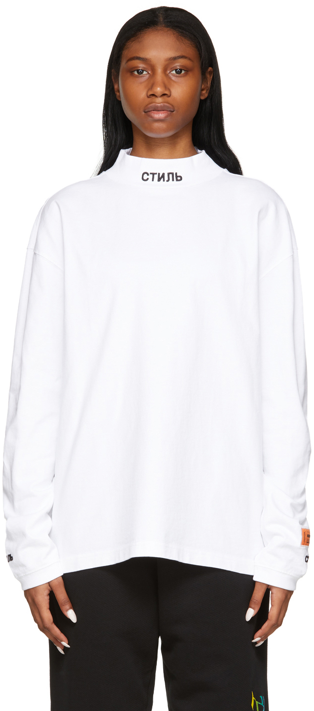Heron Preston: White 'Style' Mock Neck Long Sleeve T-Shirt | SSENSE