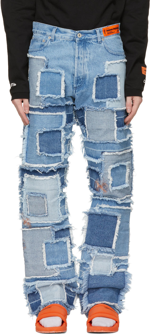 Heron Preston: Blue Patchwork Jeans | SSENSE