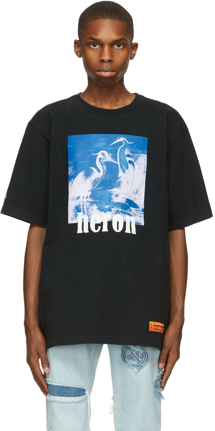 Heron Preston: Black & Blue Herons T-Shirt | SSENSE
