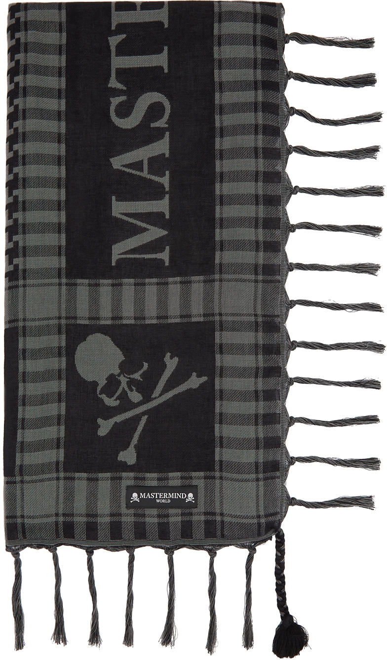 mastermindJapan マスターマインドジャパン 大判ストール Mastermind Japan Black & Grey Fringed Stole Scarf In Gray | ModeSens