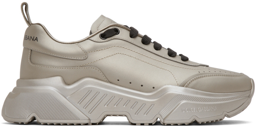 Metallic Silver Daymaster Sneakers by Dolce \u0026 Gabbana on Sale