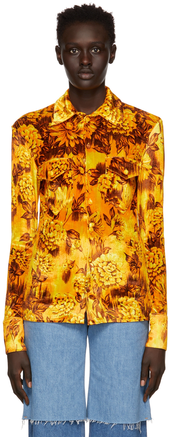 Yellow Printed Velour Shirt