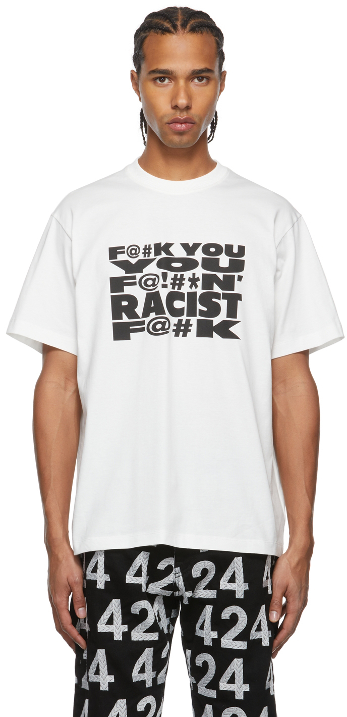 White FK T-Shirt by 424 on Sale