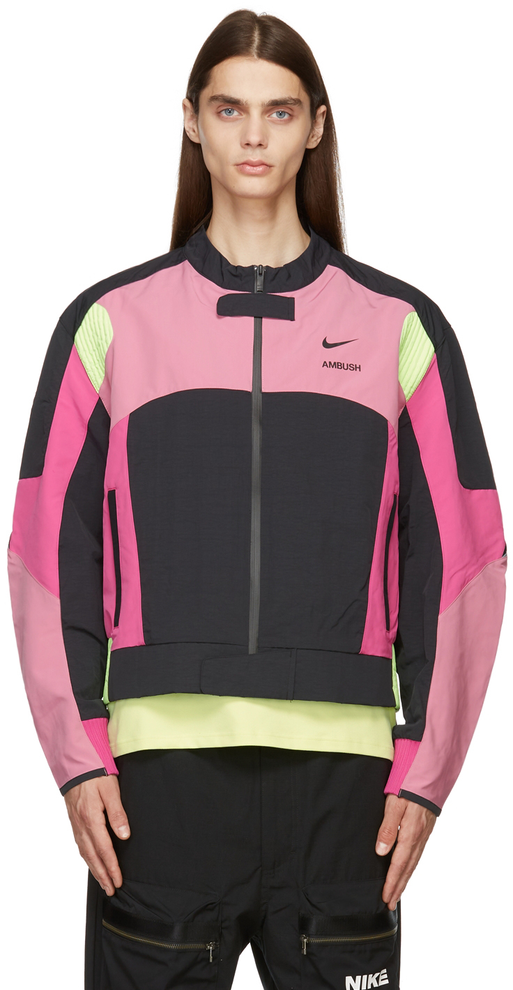 Nike: Pink & Black AMBUSH Edition Satin Bomber Jacket | SSENSE Canada