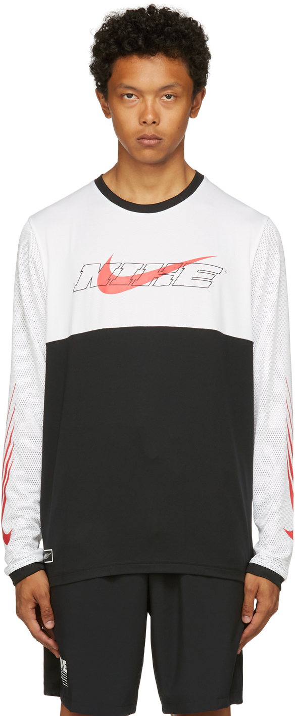 Nike White & Black Sport Clash Long Sleeve T-Shirt