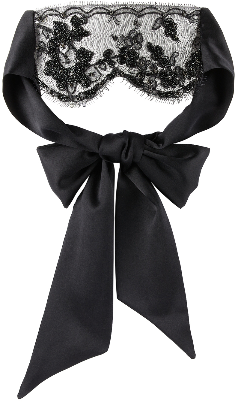Kiki De Montparnasse Black Lace Beaded Blindfold In Black 001