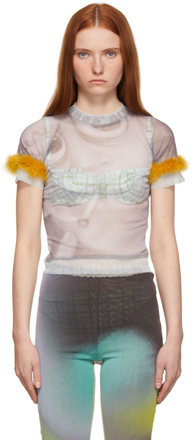 Ottolinger: Grey Cheyenne Julien Mesh T-Shirt | SSENSE