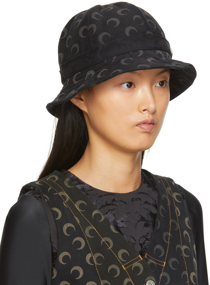 Marine Serre Black Regenerated Moon Bell Hat | Smart Closet