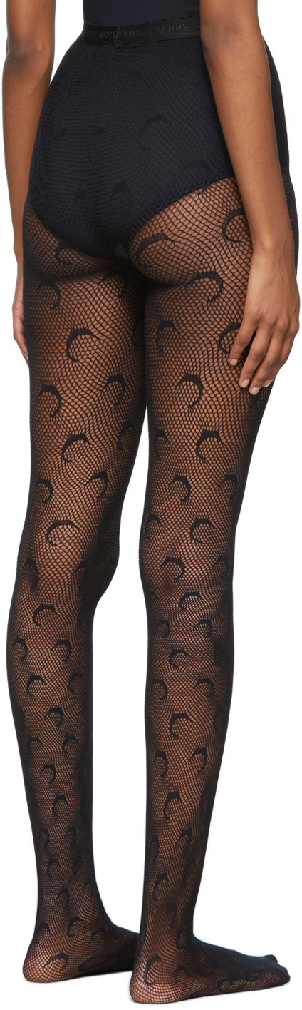 Marine Serre Crescent Moon-embroidered Mesh Tights in Grey
