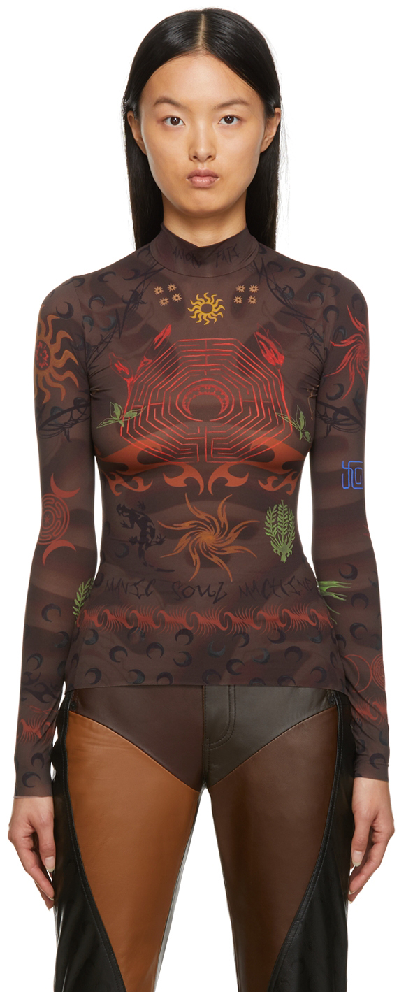 Marine Serre Brown & Multicolor Second Skin Tattoo Top | Smart Closet