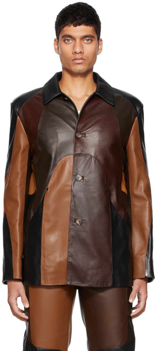 Black & Brown Mix-Leather Patchwork Jacket