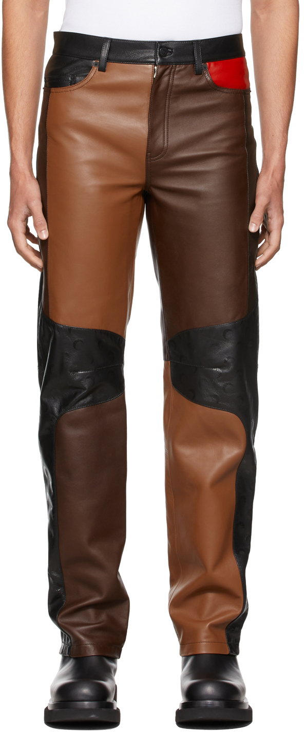 Black & Brown Mix-Leather Patchwork Leather Pants