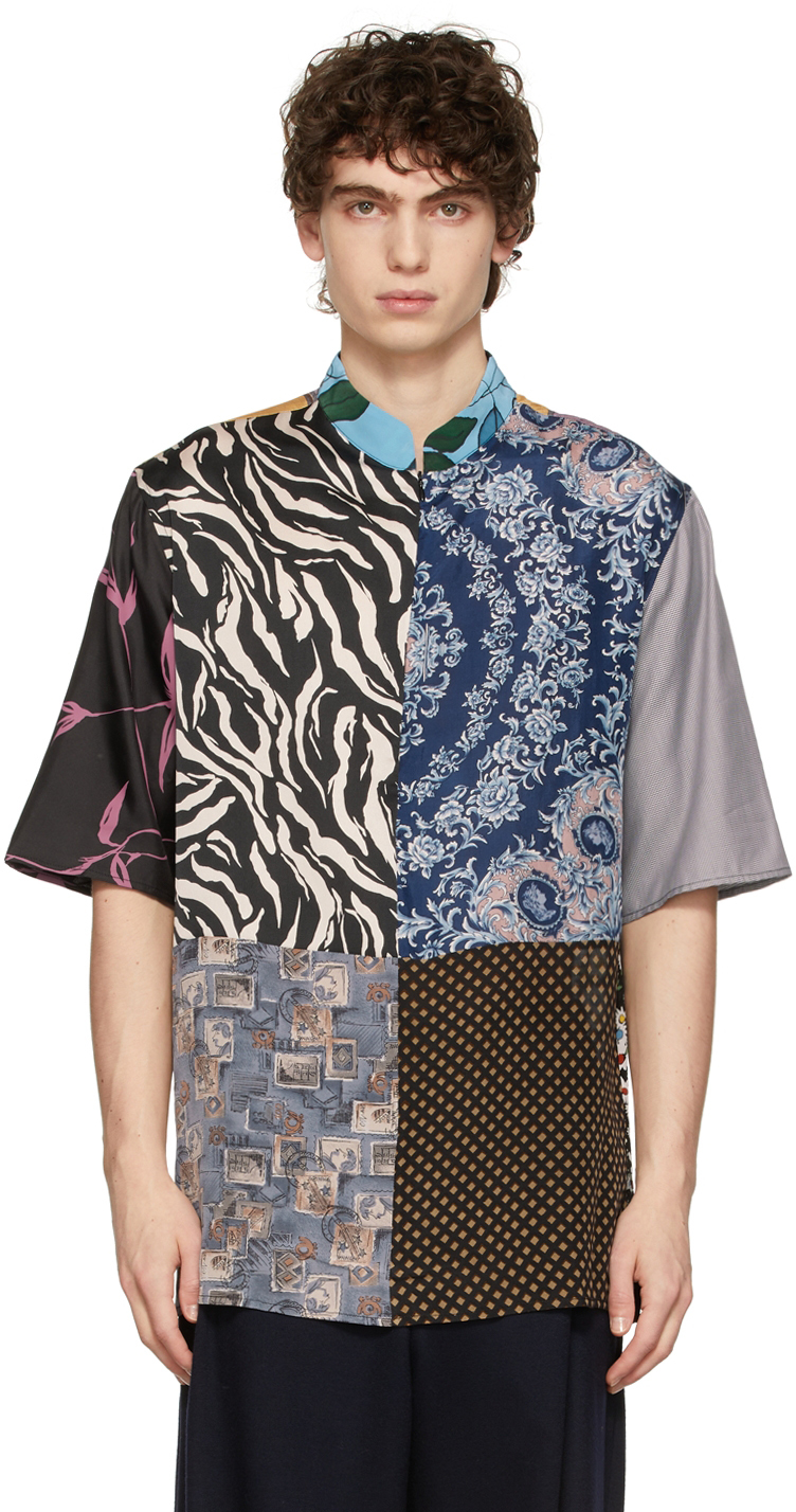Multicolor Silk Scarves Patchwork Shirt